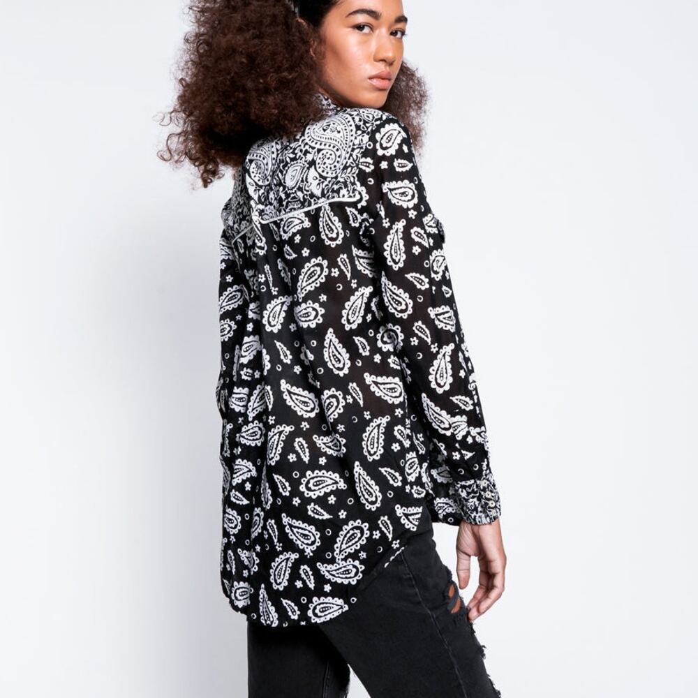 NWT One Teaspoon x Free People Hand Batik Paisley Button Down XS Cowgirl Rodeo